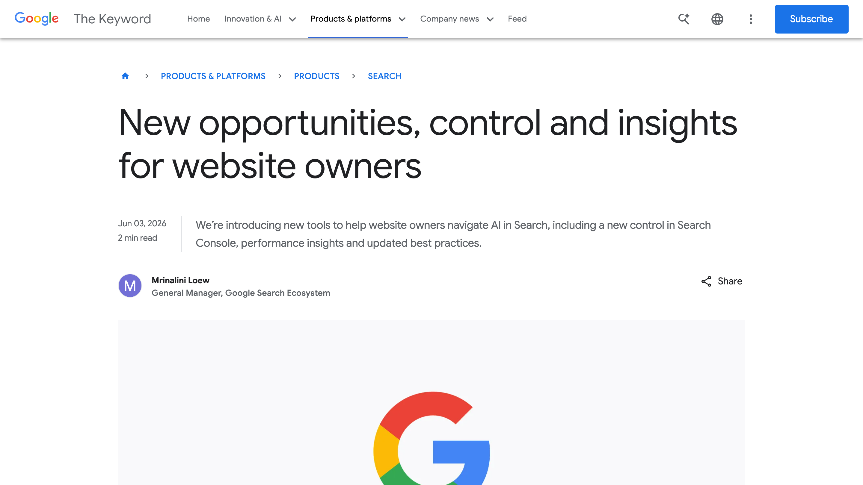 Google's announcement of new controls and insights for website owners in Search Console