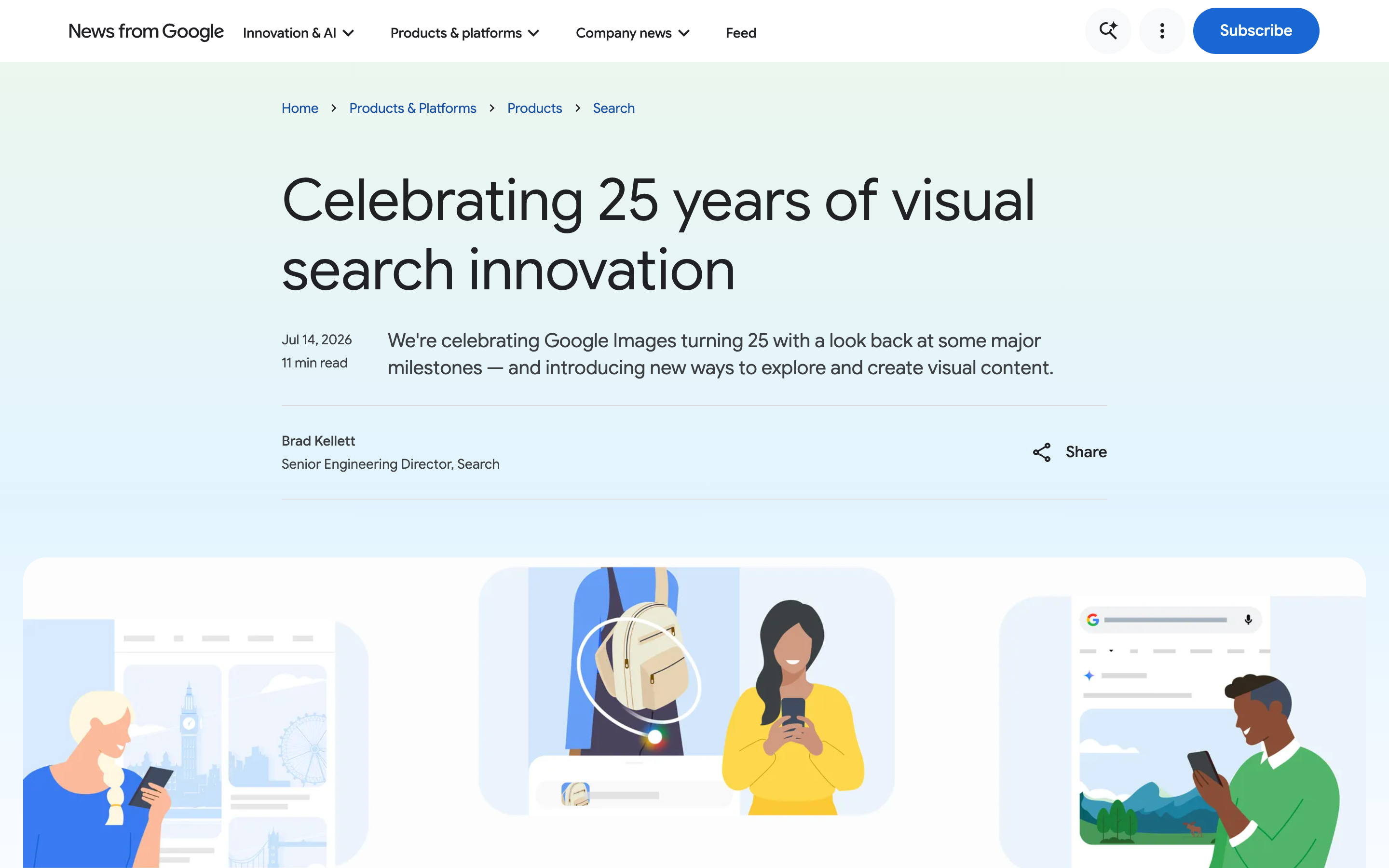 Google's blog post announcing the Google Images 25th anniversary redesign