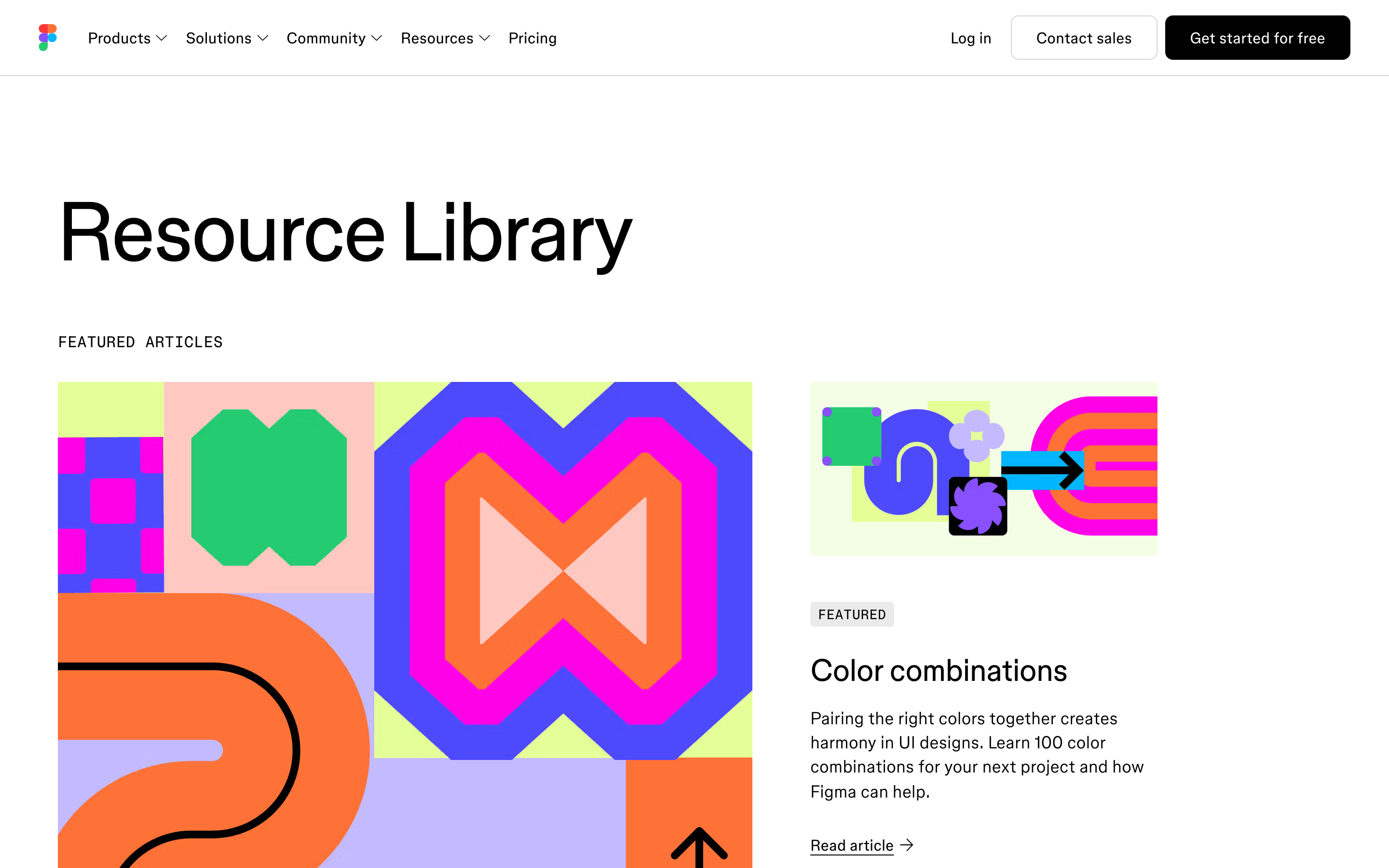 Figma's resource library index page showing category filters and article cards