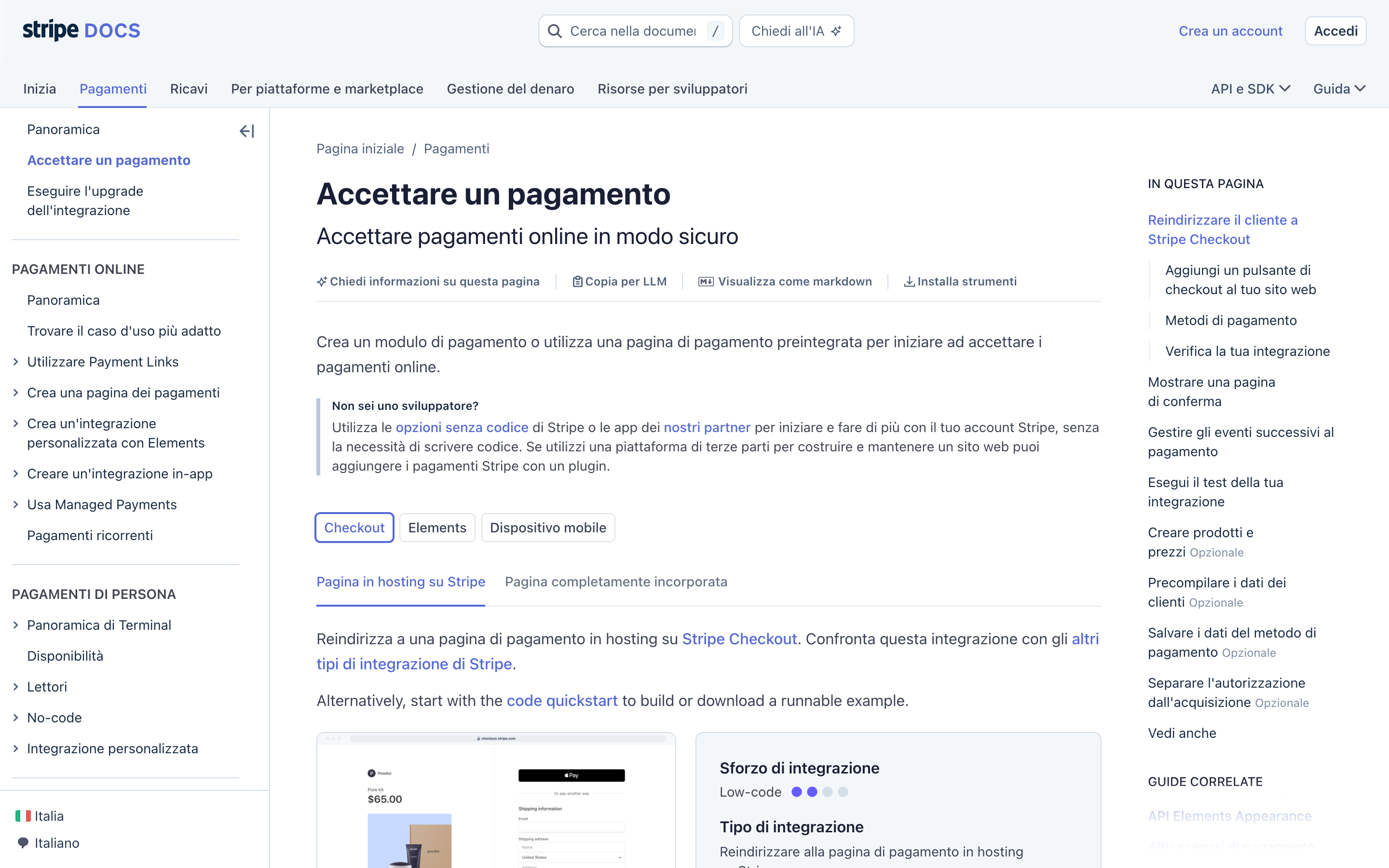 Stripe's accept a payment guide, with a task-shaped heading and step-by-step instructions